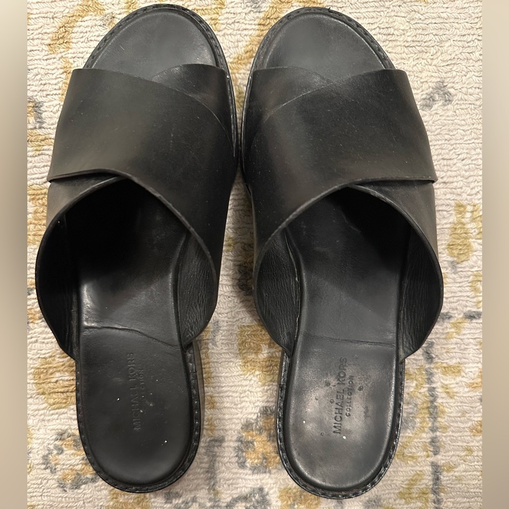 Michael Kors Black Leather Slides